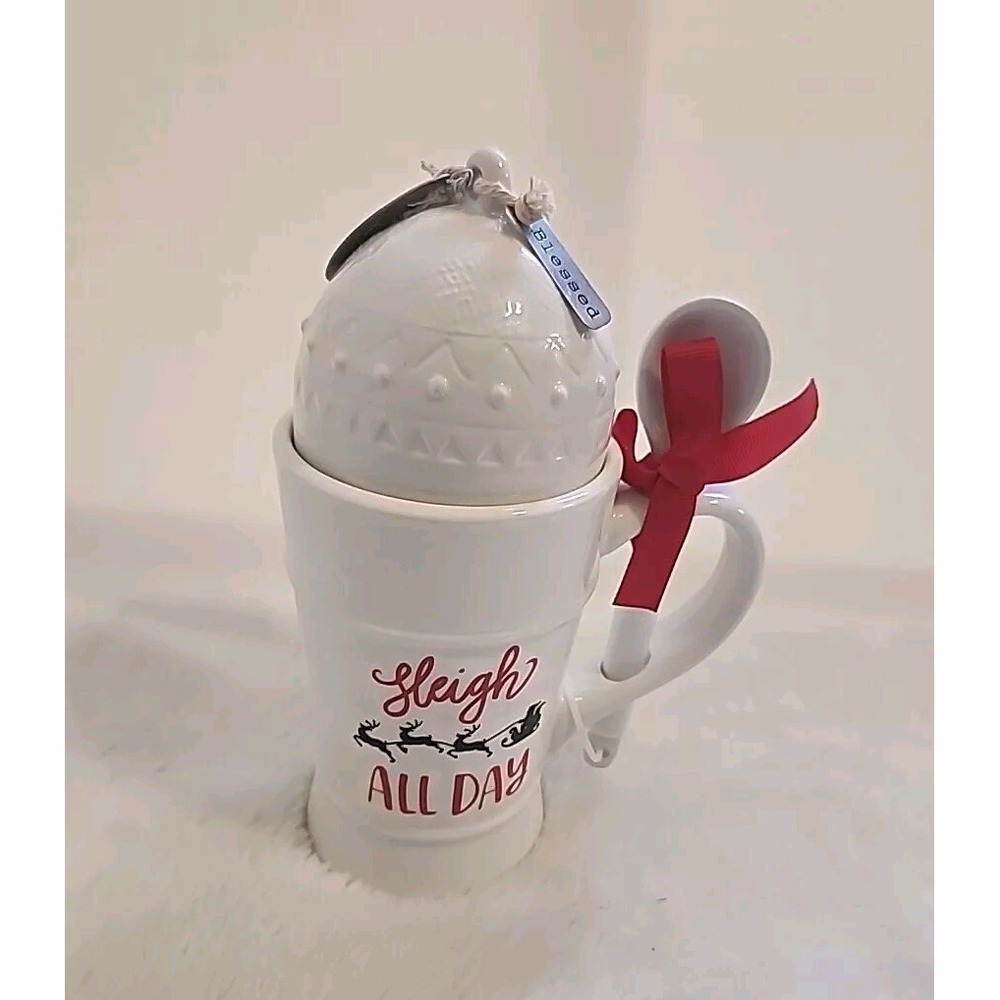 Holiday/Christmas Time Mug  Sleigh All‎ Day With Spoon Hot Chocolate/Coffee Mug